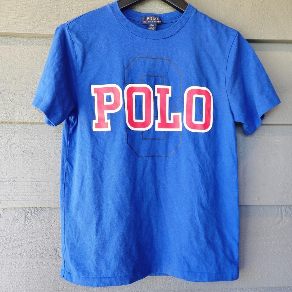 Polo Ralph Lauren Shirt Kids 14-16 Blue POLO Logo Graphic T-Shirt Tee Crewneck